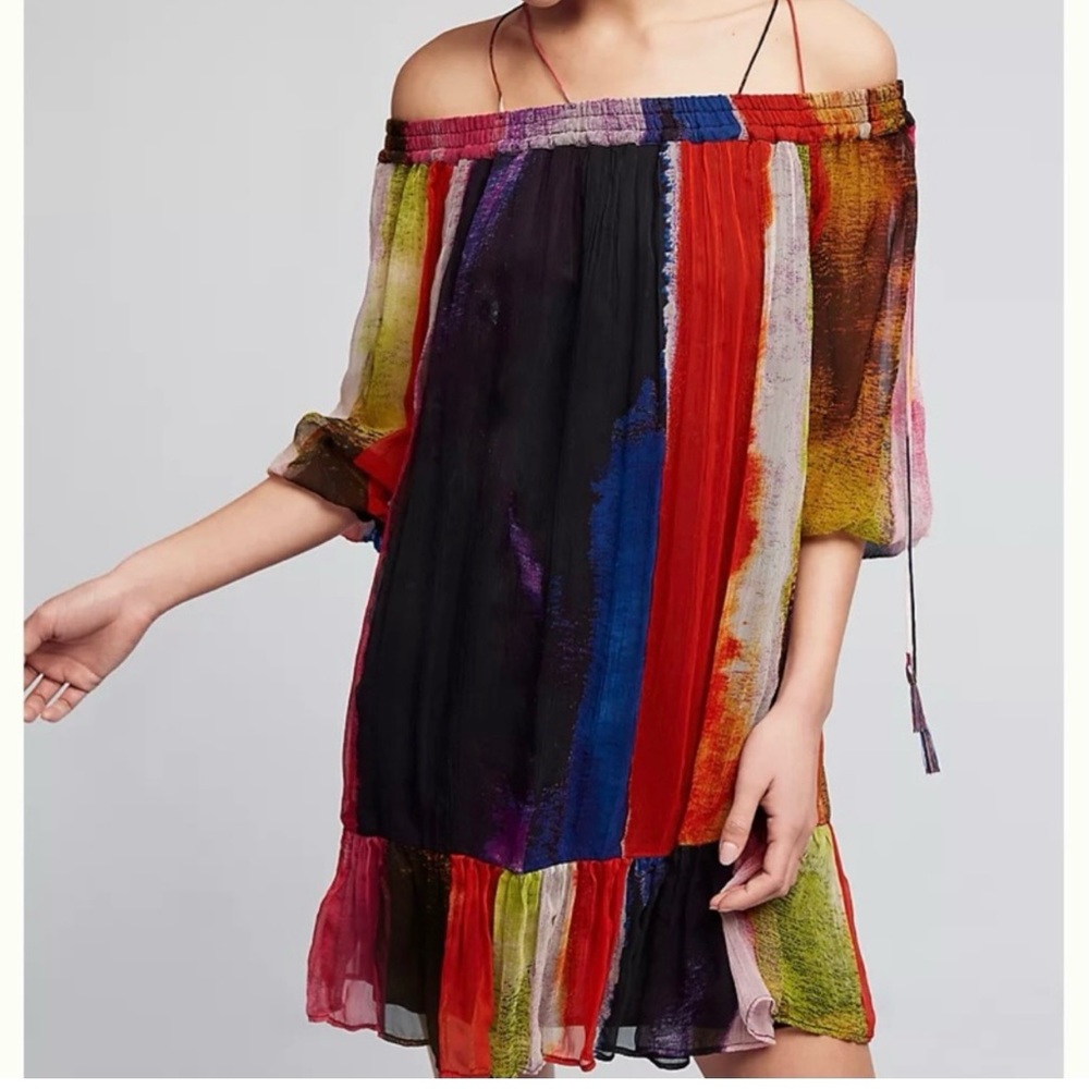 Floreat x Anthropologie Off The Shoulder Watercolor Mini Dress, Size Large - Picture 8 of 14